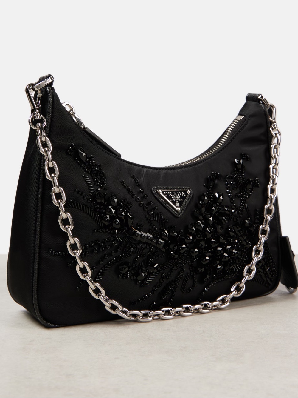 Prada Re-Edition Embellished Nylon Black Shoulder Bag - Picture 2 of 16